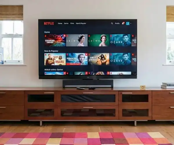 77-inch Panasonic OLED TV wall mounted in Colchester with concealed cabling by Advanced Aerials